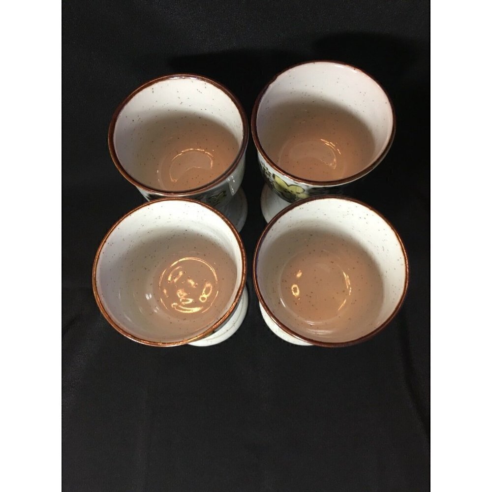 Otagiri 1970s Goblets & Carafe Set Wine Chalice Stoneware Pansy Floral Footed - Picture 10 of 12